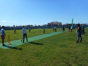 Some of the children playing cricket.